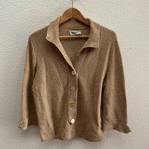 Vintage Goldworm Collared Pullover Sweater 3/4 Sleeve Natural Fiber Size 16